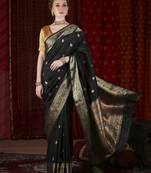 Black paithani silk blend woven design saree