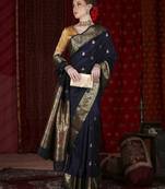 Navy blue paithani silk blend woven design saree