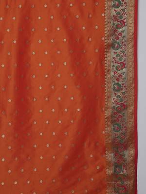 Orange paithani silk blend woven design saree 5