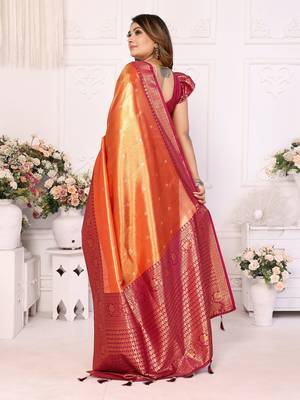 Orange Banarasi Tissue Silk Saree 4