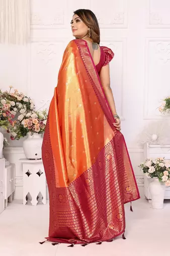 Orange Banarasi Tissue Silk Saree