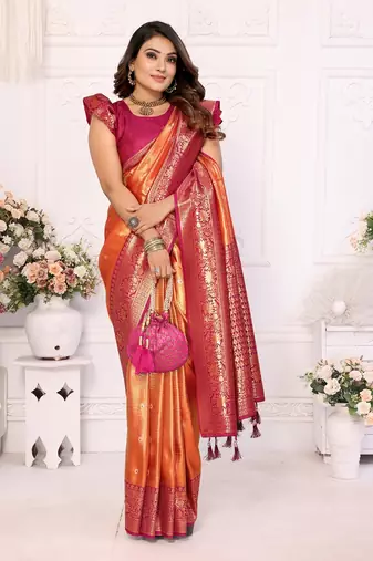 Orange Banarasi Tissue Silk Saree