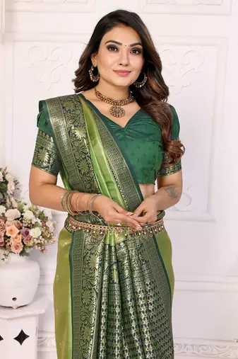 Light-Green Banarasi Tissue Silk Saree
