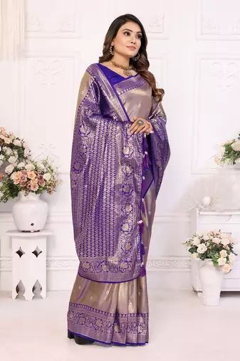 Wine Banarasi Tissue Silk Saree
