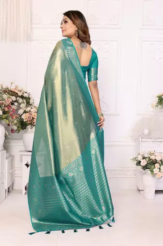 Teal Banarasi Tissue Silk Saree