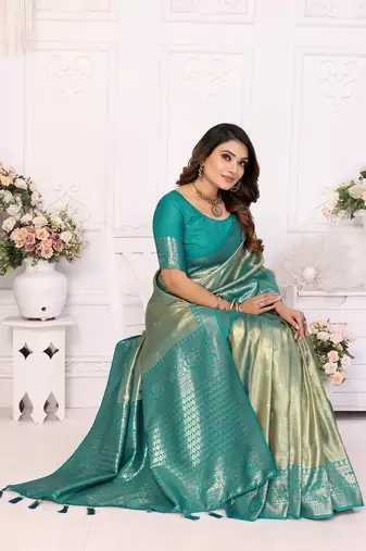 Teal Banarasi Tissue Silk Saree