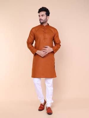 Men's rust cotton kurta 1