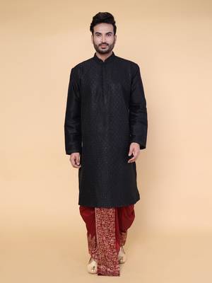 Men's black silk kurta 1