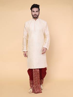 Men's gold silk kurta 1