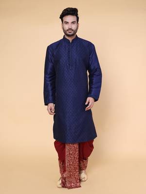 Men's blue silk kurta 1