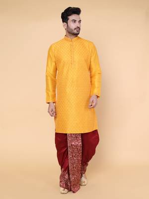 Men's orange silk kurta 1
