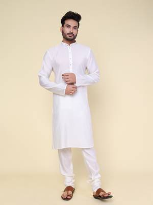 Men's cream art silk kurta 1