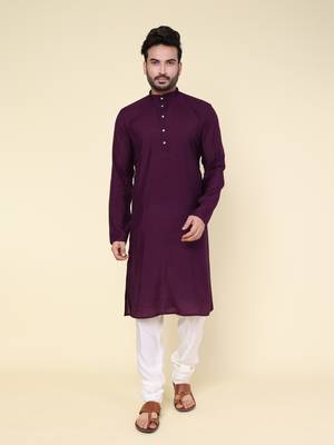 Men's purple art silk kurta 1
