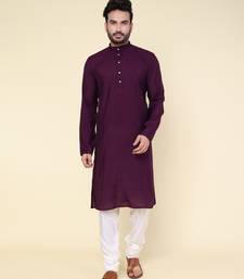 Men's purple art silk kurta