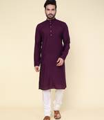 Men's purple art silk kurta