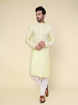 Men's yellow art silk kurta 1