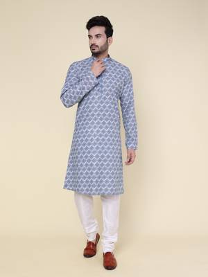 Men's grey silk blend kurta 1