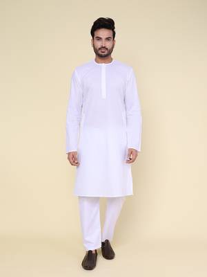 Men's white cotton kurta 1