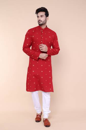 Men's maroon cotton kurta
