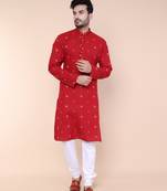 Men's maroon cotton kurta