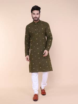 Men's ivory mint cotton kurta 1