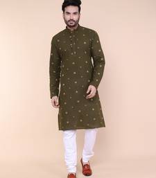 Men's ivory mint cotton kurta