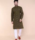 Men's ivory mint cotton kurta