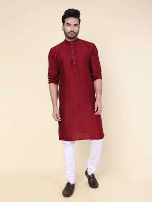 Men's maroon soft silk kurta 1