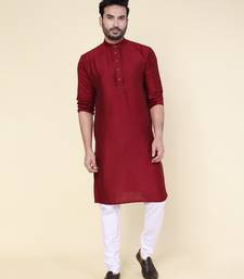 Men's maroon soft silk kurta