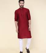 Men's maroon soft silk kurta