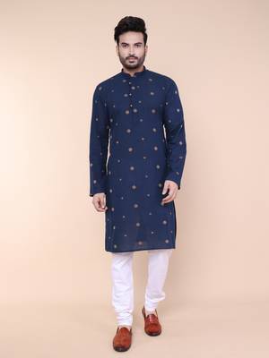 Men's navy blue cotton kurta 1