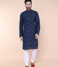 Men's navy blue cotton kurta