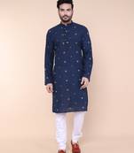 Men's navy blue cotton kurta