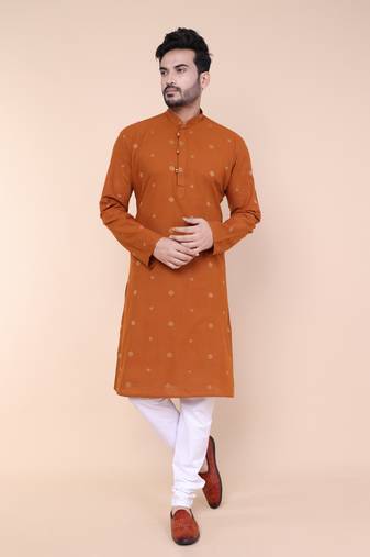 Men's rust cotton kurta
