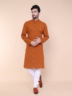 Men's rust cotton kurta 1
