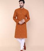 Men's rust cotton kurta