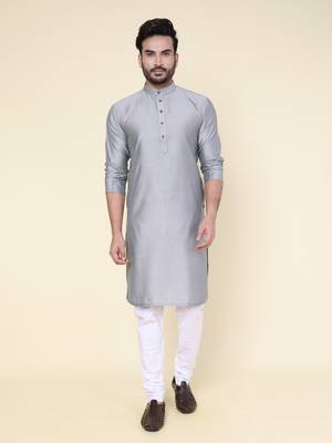 Men's grey soft silk kurta 1