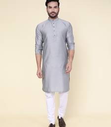 Men's grey soft silk kurta