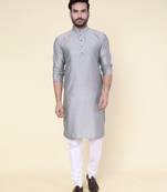 Men's grey soft silk kurta