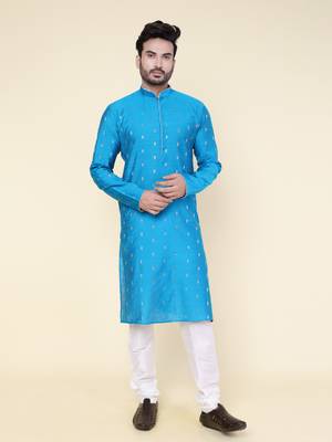 Men's aqua silk kurta 1