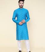 Men's aqua silk kurta