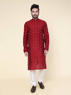 Men's maroon silk kurta 1