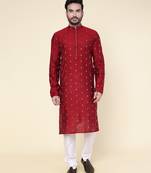 Men's maroon silk kurta