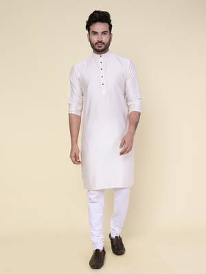 Men's cream soft silk kurta 1