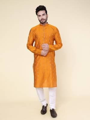 Men's rust silk kurta 1