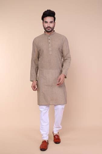Men's grey cotton kurta