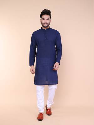 Men's navy blue cotton kurta 1