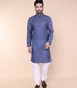 Men's blue cotton silk kurta