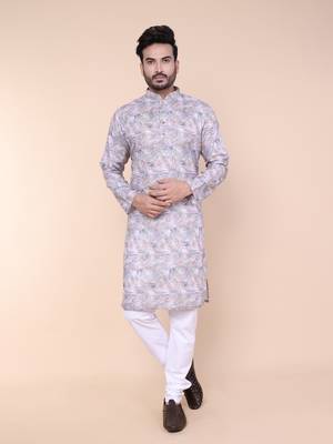 Men's multi colour cotton silk kurta 1
