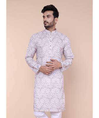 Men's multi colour cotton silk kurta 1